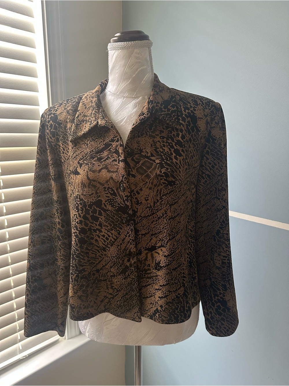 Vintage Women’s Brown Animal Print Button-Front Jacket